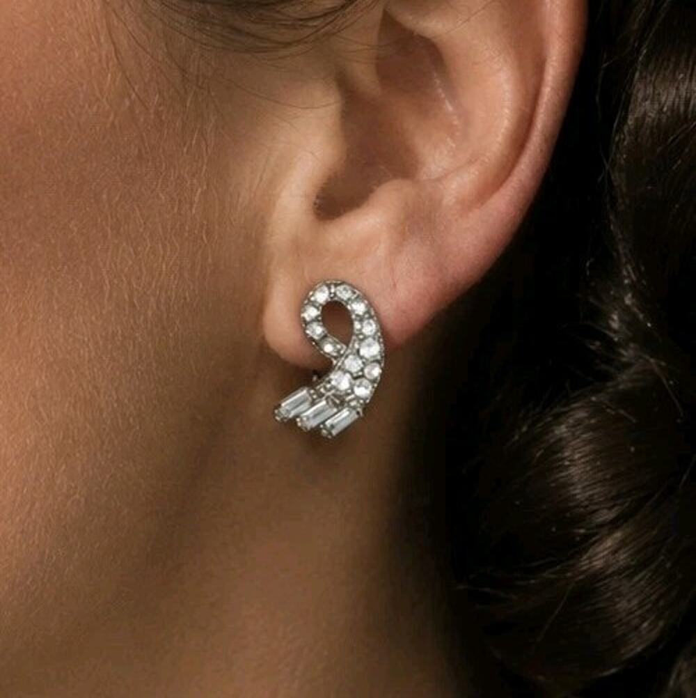 Vintage 1940s Rhinestone Baguette Clip On Earrings Art Deco Ballou Patent WWII